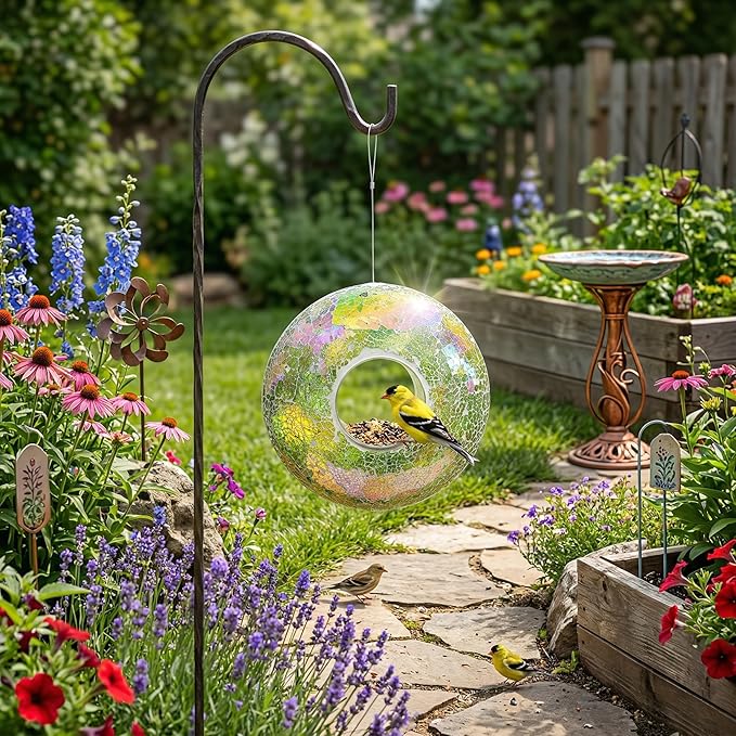 Fly Through Wild Bird Feeder Garden Hanging Bird Feeder Mosaic Circle for Outdoor Decoration,Green