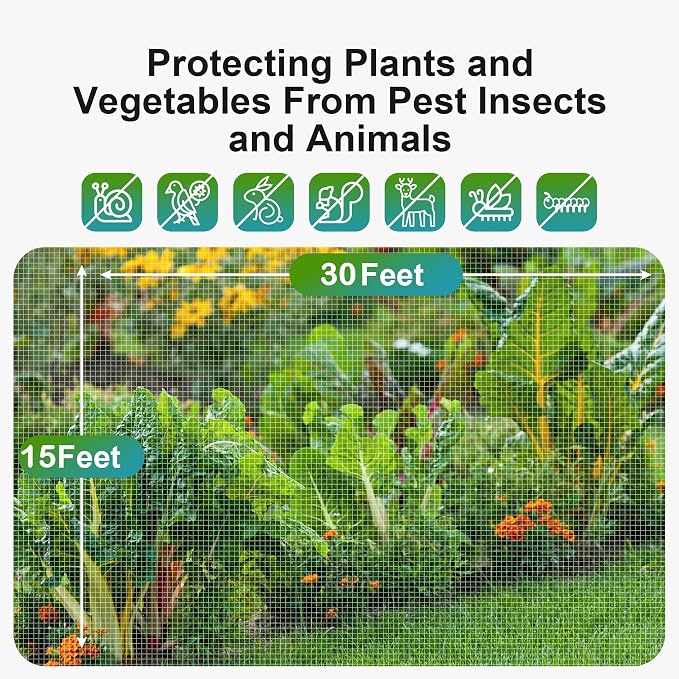 Garden Netting Pest Barrier: Ultra Fine 15'x30' Bug Netting for Garden Protection Row Cover Raised Bed Screen Mesh Greenhouse Mosquito Net, Protecting Tree Plants Vegetable Flowers Fruits