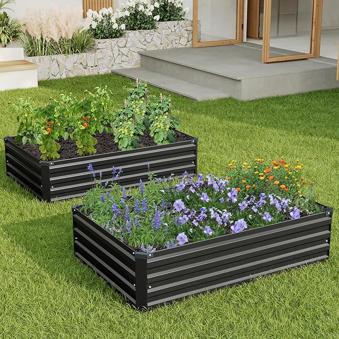 4×3×1FT(2PCS) Galvanized Raised Garden Bed Kit Metal Planter Boxes,Large Raised Garden Bed for Planting Vegetables,Flowers,Herbs -Black