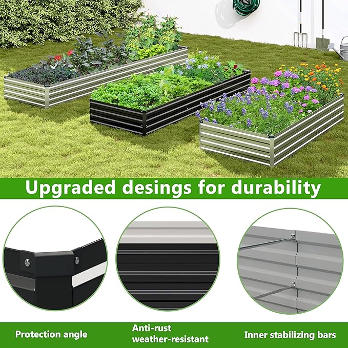 2PCS 9x3x1ft Galvanized Raised Garden Bed Kit, Galvanized Planter Raised Garden Boxes Outdoor, Large Metal Raised Garden Beds for Vegetables,Black