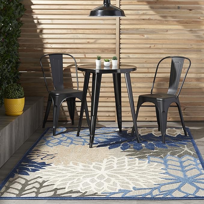 Nourison Home Aloha Indoor/Outdoor Blue/Multicolor 3'6" x 5'6" Area Rug, Tropical, Botanical, Easy Cleaning, Non Shedding, Bed Room, Living Room, Dining Room, Deck, Backyard, Patio (3x5)