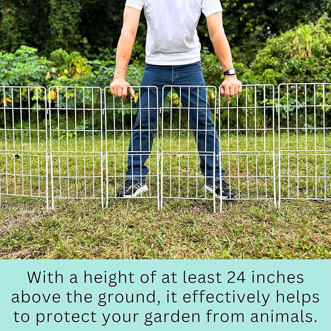 ShopLaLa Decorative Garden Fence Outdoor (10 Panels) 12.5in(L) x 31in(H) Animal Barrier Fencing Rustproof White Classic Metal Wire Flower Edging for Landscape, Small Dog Fences Backyard Patio Decor