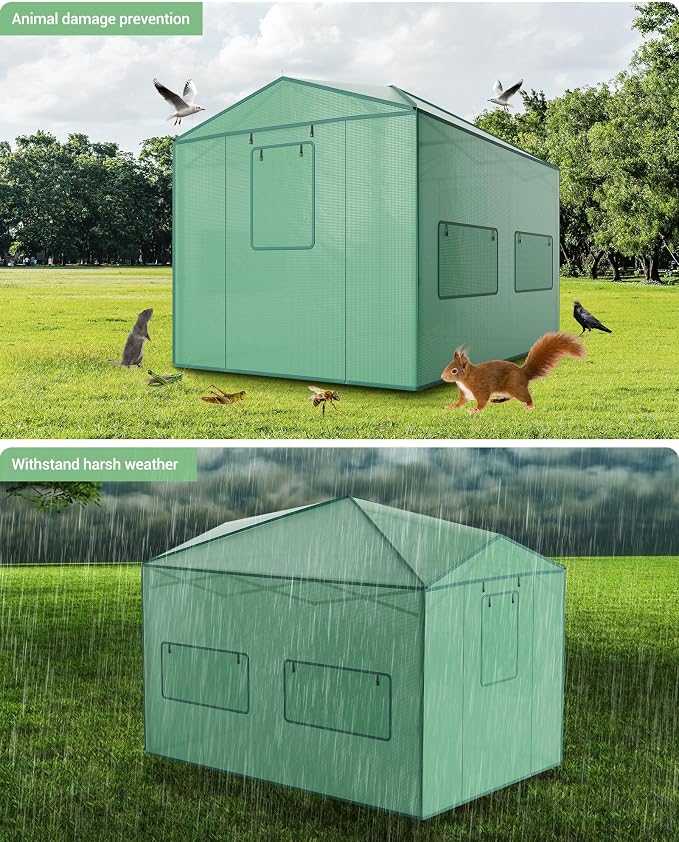 8x12 FT Pop-Up Greenhouse with Durable PE Cover, 96"x144" Large Grow Tent for All Seasons | Features Zippered Doors & Mesh Windows for Indoor/Outdoor Plants, Easy to Assemble (Green)