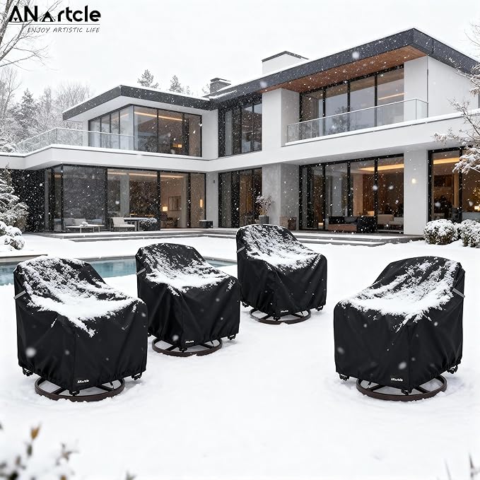 ANartcle Swivel Patio Chair Cover 4 Pack,600D Waterproof Heavy Duty Outdoor Chair Cover(30 W x 34 D x 36 H inches),Patio Furniture Covers,Outdoor Furniture Covers Waterproof,Black