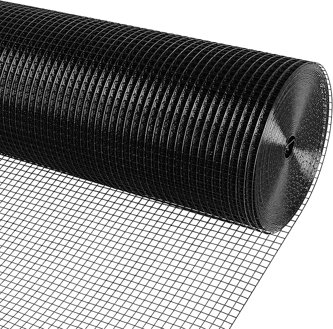 Black PVC Vinyl Coated Wire Mesh Hardware Cloth 1/2 in 48”x50’ 19 Gauge, Welded Wire Chicken Wire Fencing Mesh Roll Cage Wire Netting