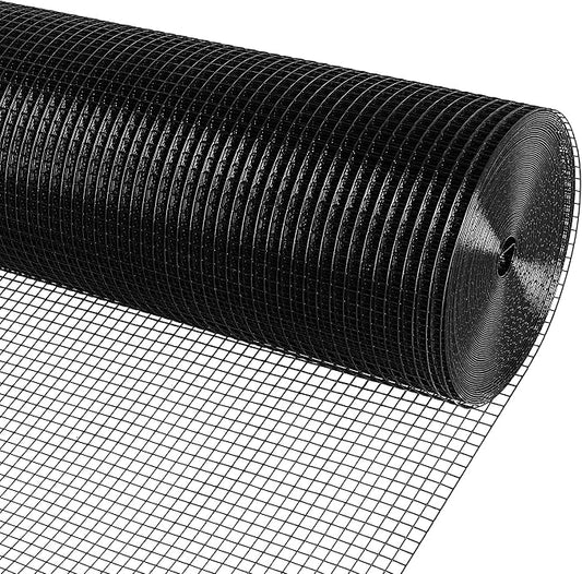 Black PVC Vinyl Coated Wire Mesh Hardware Cloth 1/2 in 48”x50’ 19 Gauge, Welded Wire Chicken Wire Fencing Mesh Roll Cage Wire Netting