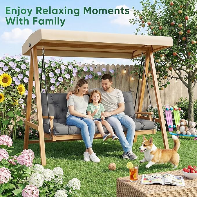 Porch Swing Cushions 60 Inch Waterproof,2 3-Seater Replacement for Outdoor Furniture with Backrest and Straps, Thick 4" Swing Seat Bench Cushion for Loveseat Glider Bench Patio Lawn Backyard