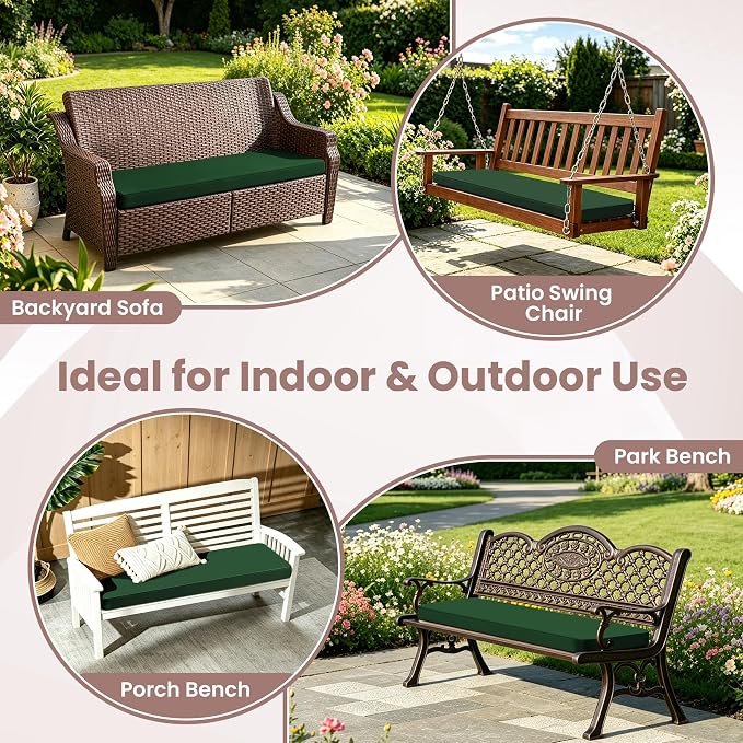 Outdoor Bench Cushions for Outdoor Furniture, 42x18 Inch, Waterproof Patio Furniture Cushion, Fade Resistant Bench Cushions for Porch Swing, Long Bench, Indoor, Dark Green