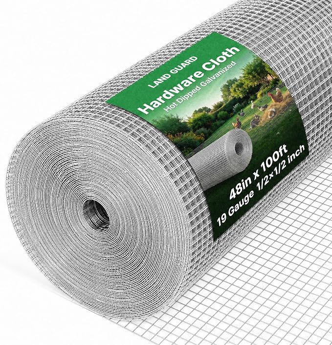 Land guard 19 Gauge Hardware Cloth, 1/2 inch 48inch×100ft Chicken Wire Fence, Galvanized Welded Cage Wire Mesh Roll Supports Poultry Netting Cage Fence………