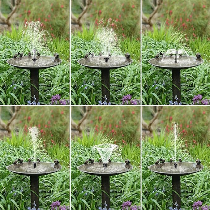 Biling 5.5W Solar Fountain for Bird Bath, DIY Solar Water Pump with 3000mAh Battery Backup Work All Day, 5ft Tubing 5 Nozzles for BirdBath, Small Pond, Fish Tank and Hydroponics