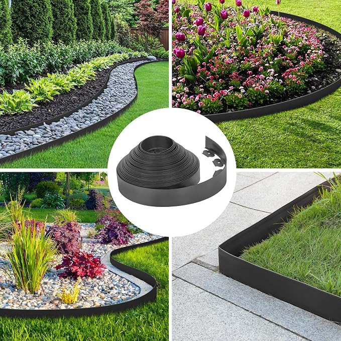 3-Inch x 50 FT Landscape Edging Border with 75 Stakes, Garden Border Edging Kit, Flexible Plastic Edging Border for Garden Flower Beds Lawn Yard Paver Pathway (Black)