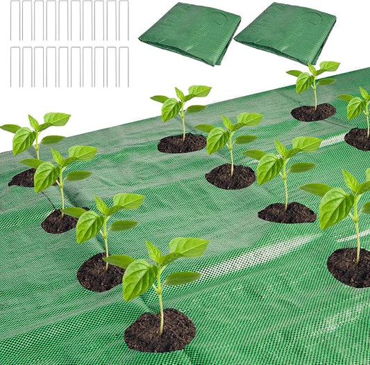 2PCS Green Weed Barrier Landscape Fabric, 33 x 3.3 Ft Garden Weed Barrier Fabric Heavy Duty with Planting Holes,Ground Cover Weed Barrier Weed Cloth & 20 U-Shaped Ground Nail For Weed Control