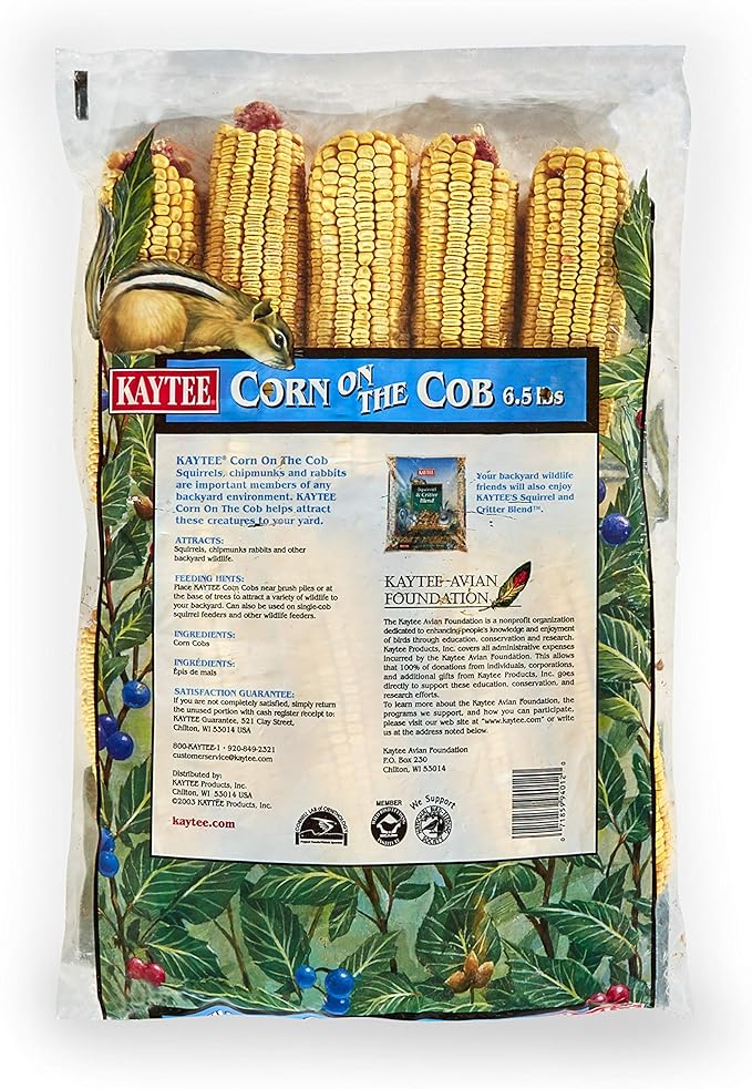 Kaytee Corn On The Cob Food for Wild Squirrels, Rabbits, Chipmunks and Other Backyard Wildlife, 6.5 Pound (Pack of 2)