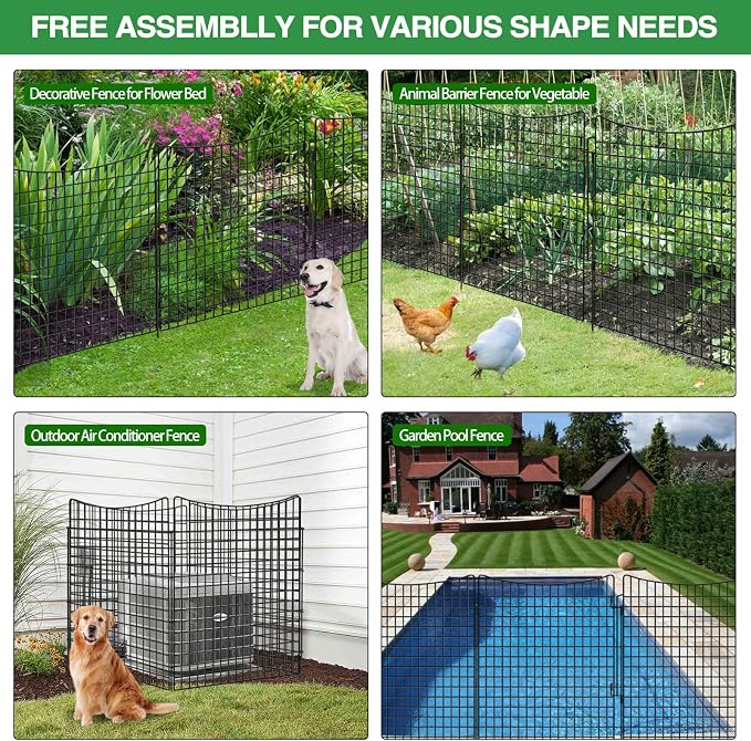 12 Panels 36 in(H) X 27ft(L) Dog Fence Outdoor for Yard with Lock, Garden Fence Animal Barrier, Decorative Metal Wire Fence Panel Tall Fencing for Garden, Patios, Flower Bed