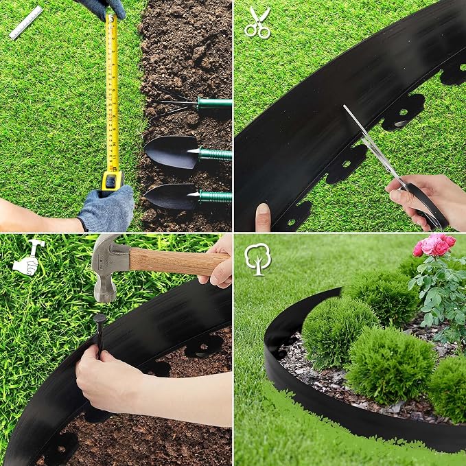 4.5'' x 100' Landscape Edging Kit Plastic Garden Edging Border Coil Include 90 Anchoring Spikes for Lawn Garden Grass Yard Home School, Black