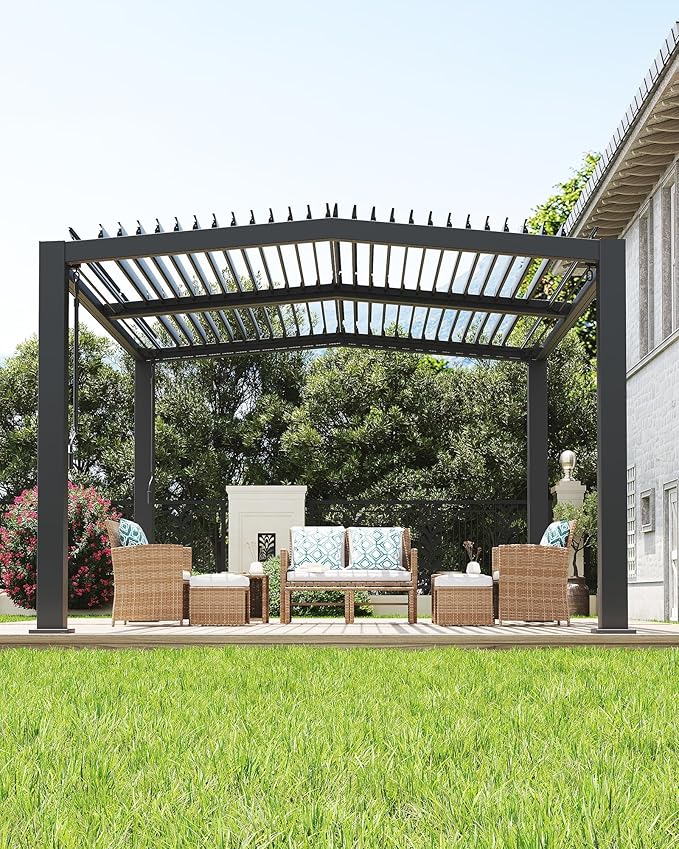 11x13 ft Louvered Pergola, Outdoor Aluminum Pergola with Adjustable Roof Louvers, Reinforced Frame, Integrated Drainage, Weather-Resistant Hardtop Gazebo for Patio, Deck, Backyard, Gray