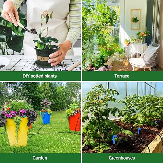 Solar Drip Irrigation System Kit,TRJZWA Solar Powered Auto Plant Watering Device with 10 Pack Plastic Plant Pots(4.5’/6’) & 3.5 Gallons Handy Bucket for Carry