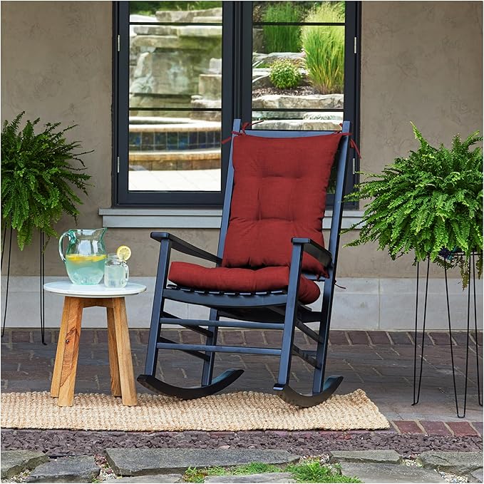 Arden Plush Indoor/Outdoor Rocking Chair Cushion Set, 18 x 20, Water Repellent, Fade Resistant, Tufted Cushion for Rocking Chairs Ruby Red Leala