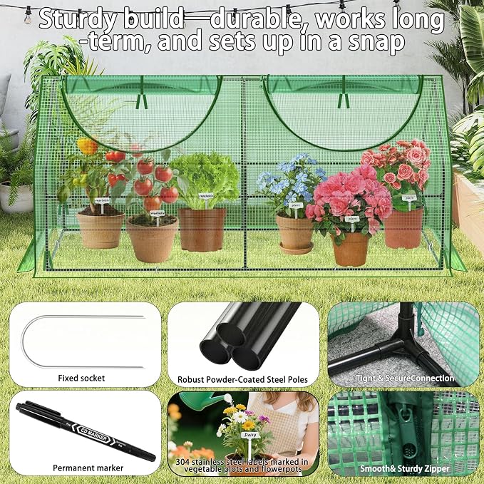 72"×36"×36" Green Houses for Outside, Portable Mini Greenhouse with Mesh Vents, Weatherproof PE Plant Shelter for Patio Gardening