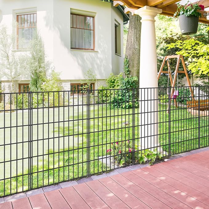 FOREHOGAR Metal Garden Fence 40in (H) x 11.7ft (L), 5 Panels + 6 Stakes Dog Fence Border Fence Animal Barrier, No Dig Garden Fencing for Yard Flower Bed Lawn Patio Outdoor, PIN402805 Black