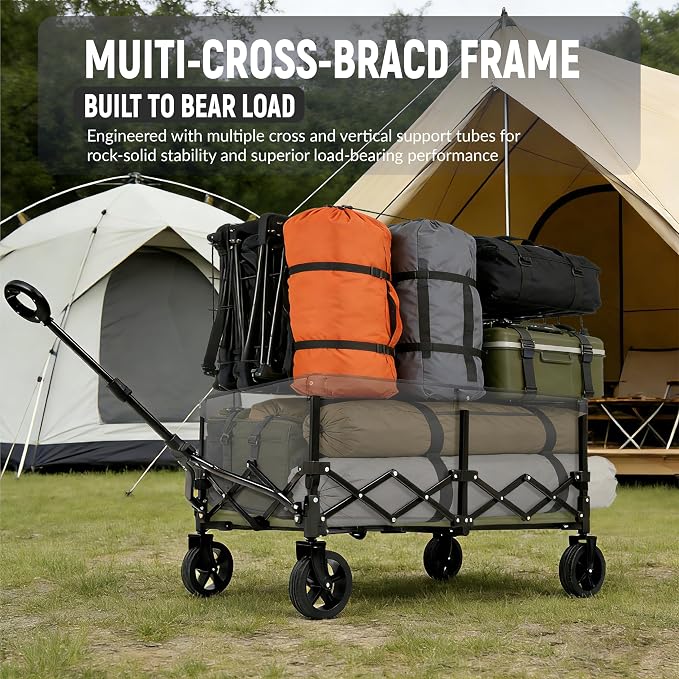 Collapsible Wagon Cart with Extendable Storage - 5.8cu.ft Capacity,300lbs Heavy Duty,Compact Foldable Wagon Cart for Grocery Shopping,Outdoor,Camping,Sport Events,Garden,Vendor Markets,Soccer Games
