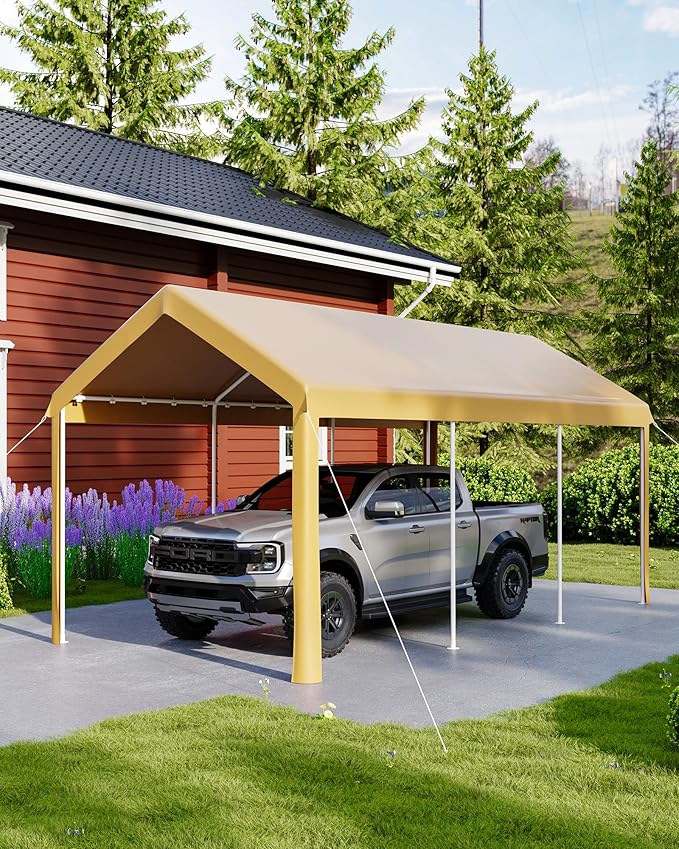GAOMON 10X20 Carport, Heavy Duty Carport,Car Canopy Garage Boat Shelter Party Tent, Waterproof Portable Car Canopy for Truck, Boat, SUV，Grey/Yellow