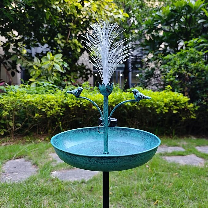 JOYBEE 43In Metal Solar Bird Bathtub with Optical Fiber -Bird Baths Feeder Bowl for Outside, Vintage Freestanding Birdbaths, Bird Baths Outdoor Stake for Garden Patio Yard Lawn Decor (Blue