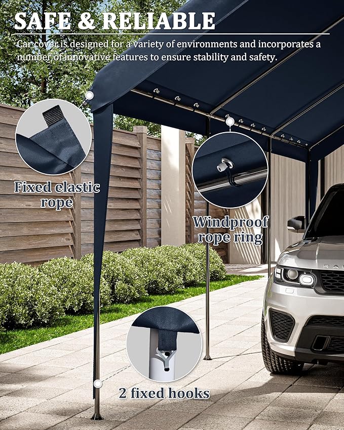 Carport Canopy Replacement Cover 12x20 Heavy Duty Outdoor Portable Car Canopy Oxford Waterproof UV & Tear Resistant Garage Canopy with Ball Bungees (Frame is Not Included)