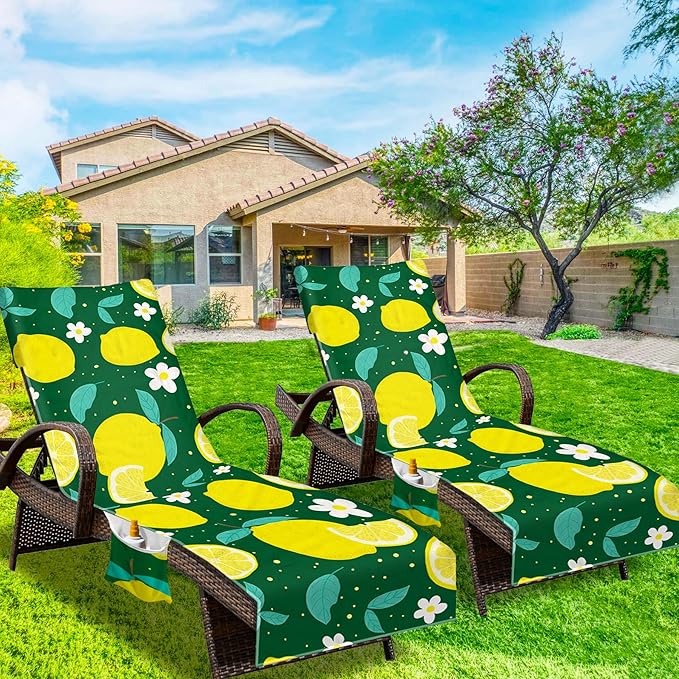 Lounge Chair Towel Cover, Beach Chair Cover (Pack of 2), Pool Lounge Chair Covers for Outdoor,Garden, Beach,Sun Lounger,Hotel Pool,Large Size and No Sliding, 85" X 30", Yellow Lemon