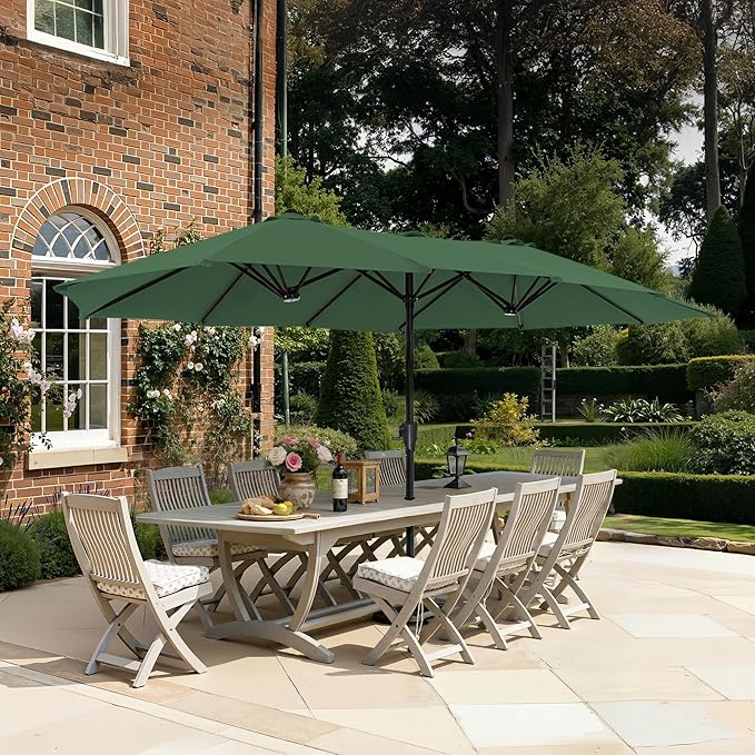 SUPERJARE 13FT Outdoor Umbrella for Patio, Double sided Pool Umbrellas with Fade Resistant Canopy, Large Table Umbrella for Deck, Market, Backyard - Forest Green