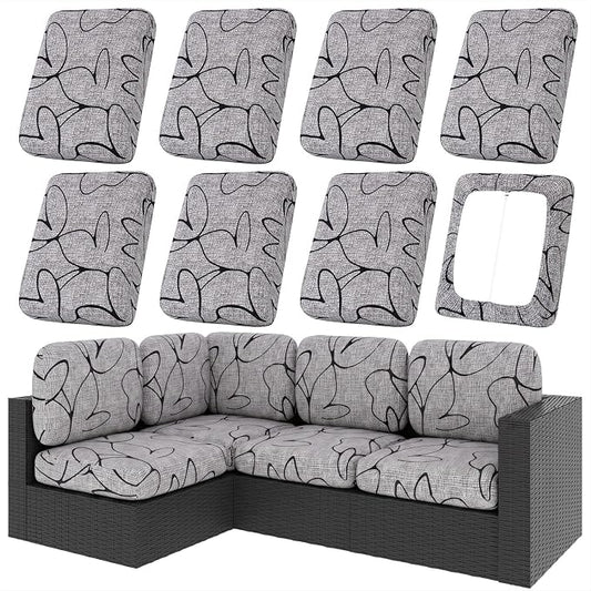 hyha 8Pcs Patio Cushion Covers, Stretch Outdoor Couch Cushion Covers, Washable Outdoor Chair/Sofa Slipcovers for Patio Furniture Cushions Protector with Elastic Bottom(Plain Art,Cover Only)