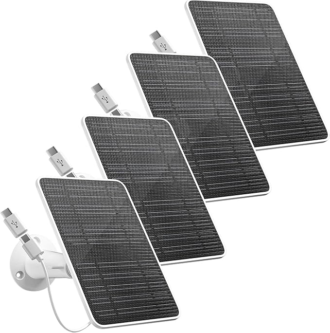 Solar Panel for Security Camera, 5W Solar Panel Charger Compatible with Eufycam 3/3C/2/2 Pro/2C/2C Pro/E/E20/E40/L20/L40/Solo/SoloCam Spotlight, Micro USB&USB-C Port IP65 Waterproof 10ft Cable, 4 Pack