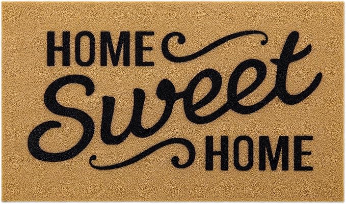 OLANLY Front Door Mat, Low Profile Doormat, Stain and Fade Resistant, Easy to Clean, for Indoor and Outdoor Entrances, Patio Porch or Entryway, Brown (35x23 Inch, Home Sweet Home)