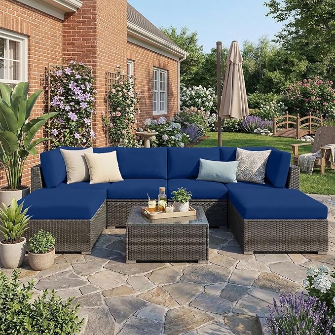 hyha Waterproof Outdoor Cushion Covers for Patio Furniture, Stretch Patio Chair Cushion Slipcovers, Coated UV Resistant Replacement Seat Covers, Solid Color (Navy, 4PC)