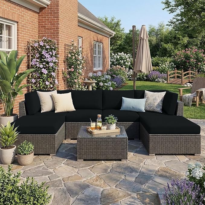 hyha Waterproof Outdoor Cushion Covers for Patio Furniture, Stretch Patio Chair Cushion Slipcovers, Coated UV Resistant Replacement Seat Covers, Solid Color (Black, 14PC)