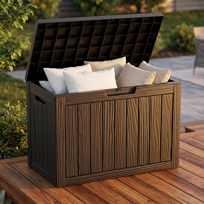 NicBex 45 Gallon Deck Box, Waterproof Resin Outdoor Storage Box Lockable for Patio Furniture, Fade Resistant Patio Side Table & Organizer for Garden Tools, Pool Floats, Outdoor Cushions, Black