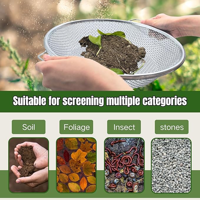 2PCS Soil Sifter for Gardening, Rock Sifter for 5gallon Bucket, Dirt Sifter Compost Sifter, Sifter for Gravel Sawdust Vermicompost, 3mm, 6mm Soil Sifter with Handle