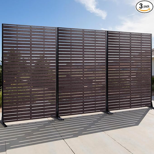 Privacy Screen Outdoor 72" Hx47 W Freestanding Privacy Panel with Stand, HDPE Decorative Privacy Fence with Sandblasting Louver Pattern, Patio Divider Screen, Privacy Screens for Outside