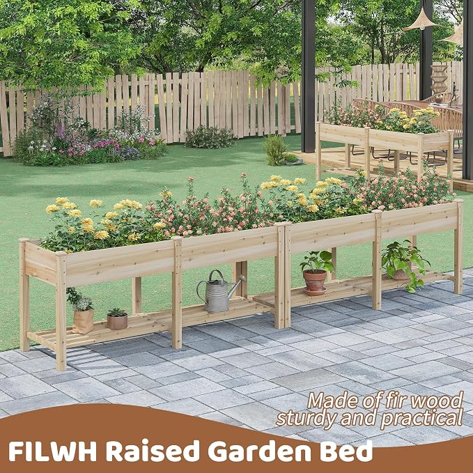 Raised Garden Bed with Legs Elevated Wooden Planter Box Stand Large Planter Stand Box for Fruits Vegetables Flowers with Divider with Bag - 72 * 24 * 30.5IN