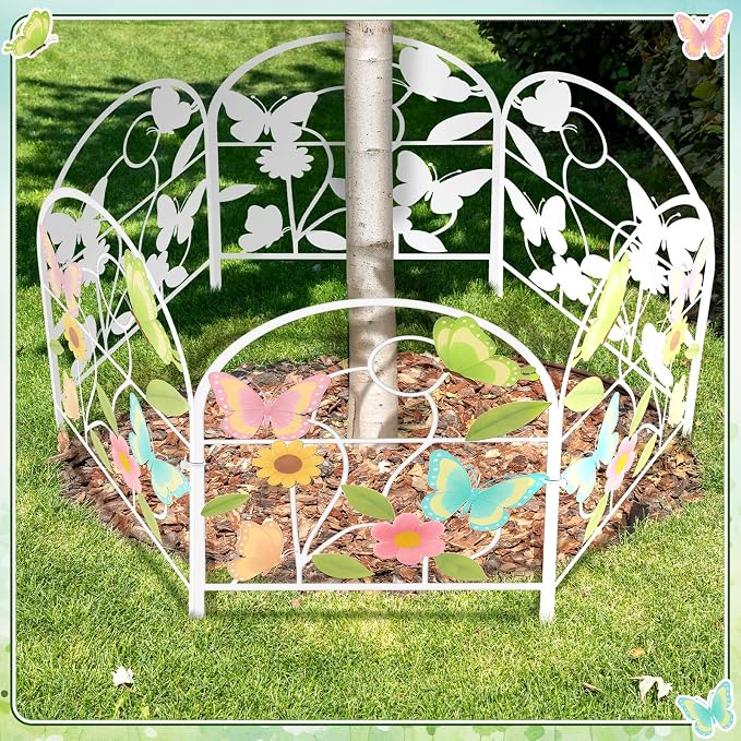 Yaocom 6 Pack Pastel Butterfly Decorative Garden Fence 16.5''h x 11.8''w Animal Barrier Border Butterfly Flower Design Metal Arch Fence Panel for Spring Outdoor Patio Yard Landscape Decoration