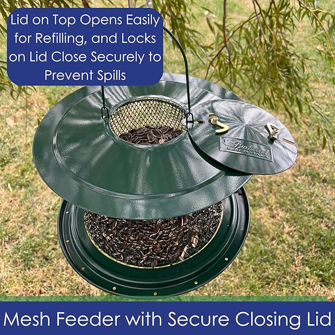Collapsible Metal Mesh Bird Feeder with Tray - Green Cardinal Feeder - Holds 12 Cups of Sunflower Seeds