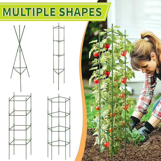 63-Inch Heavy Duty Tomato Cages, 8-Pack Extra Tall Metal Tomato Trellis, Steel Tube Plant Cage for Indeterminate Tomatoes, Cucumbers, Pole Beans – Rust-Proof Coated