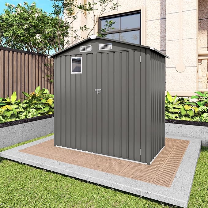6x3.6FT Metal Storage Shed Outdoor Garden Tool Shed, Galvanized Steel Weather Resistant Compact Backyard Organizer, Lockable Utility Storage House for Patio Courtyard Equipment Storage with Vent