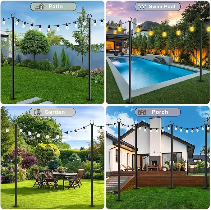10Pack 10 FT String Light Poles,Metal with Fork Lights Poles for Outdoor String Light, Rustproof Heavy Duty for Outside Garden,Patio,Wedding,Backyard,Deck,Party