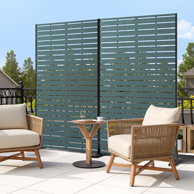 Outdoor Privacy Screen 60" H HDPE Decorative Freestanding Privacy Panel, Sandblasting Louvered Privacy Screens with Stand, Weather-Resistant Panel for Patio, Balcony, Backyard(5 Panels)
