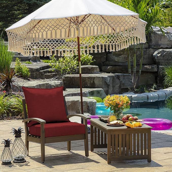 Arden Outdoor Foam Deep Seat Cushion Set, 22x24, Premium High-Density Foam, Never Flattens, Weather-Proof for Patio Chair Sofa Couch, Ruby Red Leala
