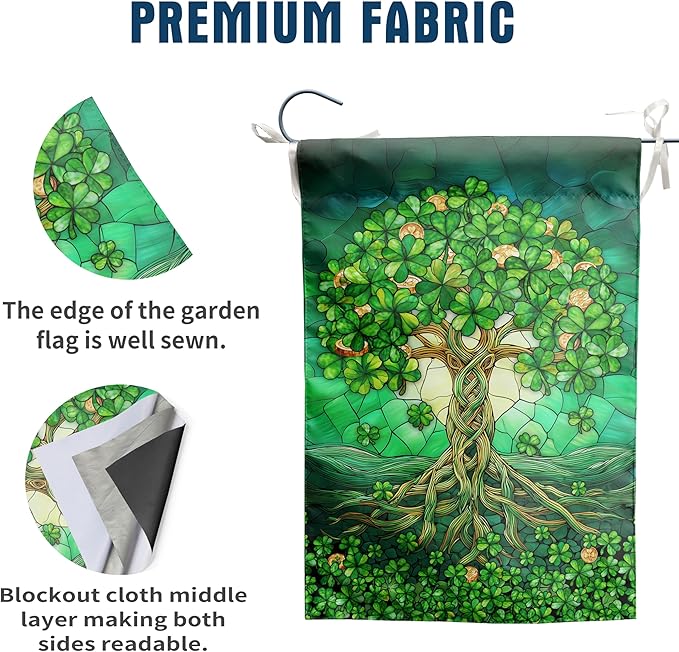 St Patricks Day House Flags 28 x 40 Double Sided Outside Shamrock Clover Tree Life Garden Decor Welcome Holiday Yard Signs for Saint Patrick Spring Outdoor Decorative