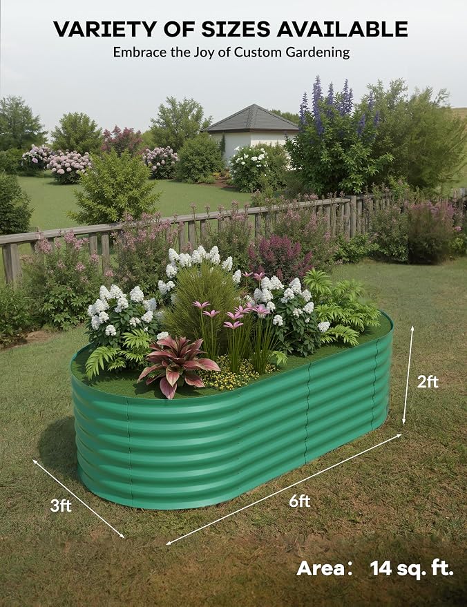 GarveeLife 6x3x2 ft 2-Pack Raised Garden Bed - Galvanized Steel Outdoor Planter Box for Vegetables, Flowers & Herbs - Durable Rust-Resistant Garden Box, Easy Assembly Raised Beds for Gardening,Green