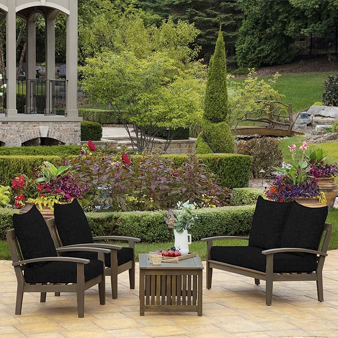 Arden Outdoor Deep Seat Cushion Set, 22 in x 24 in, Weather-Proof, Rain-Proof, Fade Resistant Patio Cushion Black Leala
