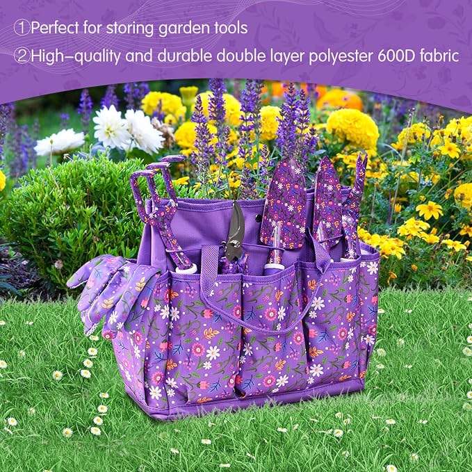 Lifecapido Gardening Gifts for Women, Garden Tool Set, 14 PCS Gardening Tools Set Kit with Tool Bag, Plant Lover Birthday Christmas Mothers Day Garden Tools Gifts for Gardeners Women Mom (Purple)